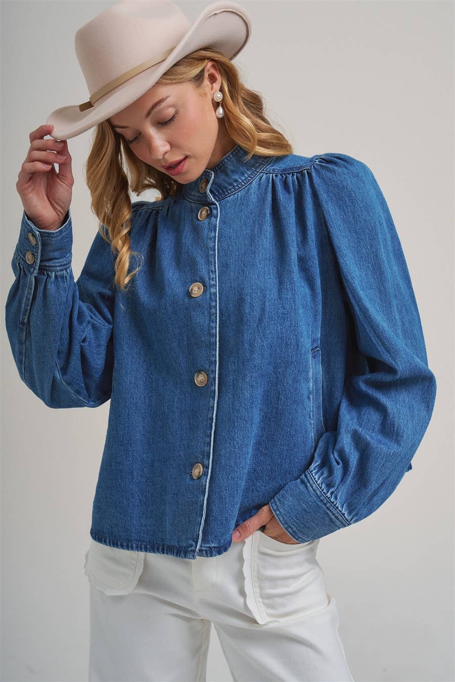 Button Front Denim Collared Jacket