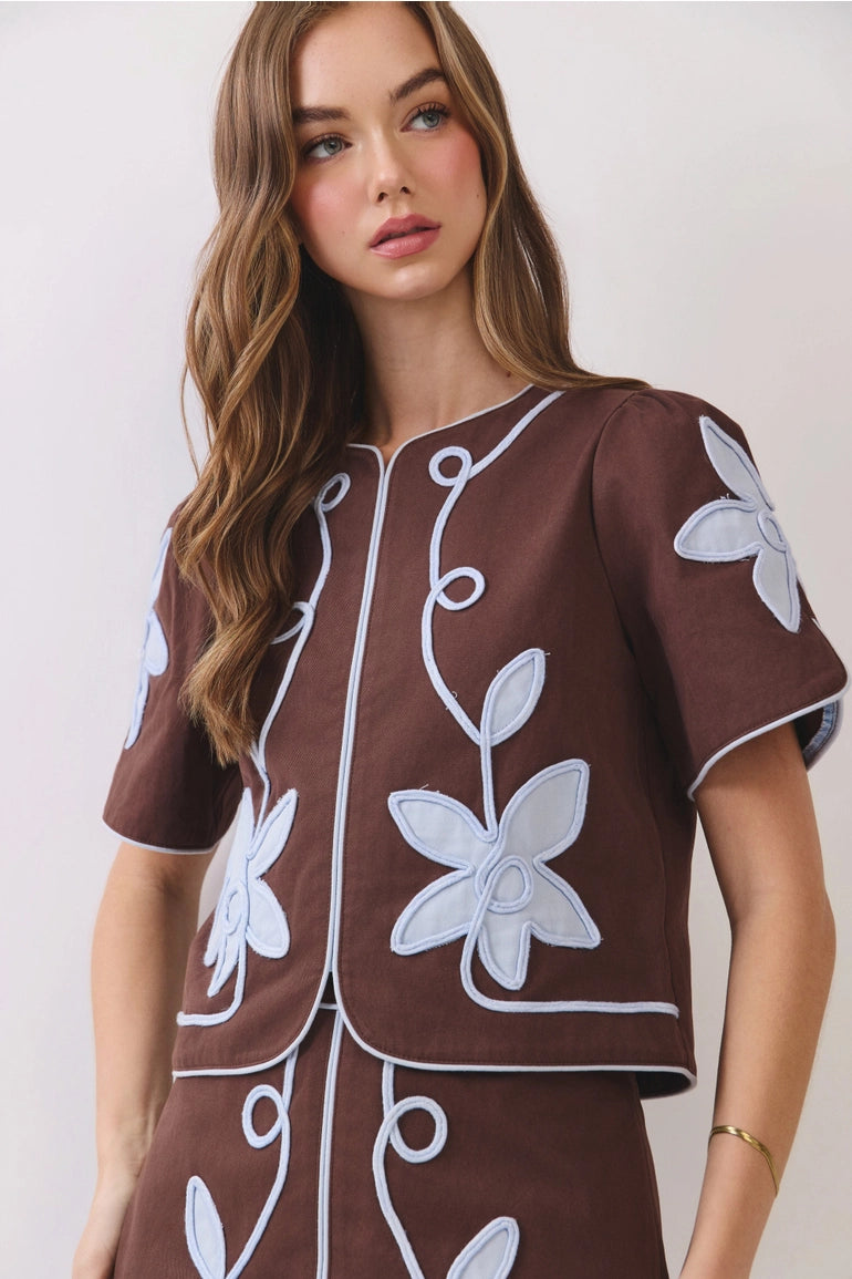 Floral Appliqué Top & Mini Skirt