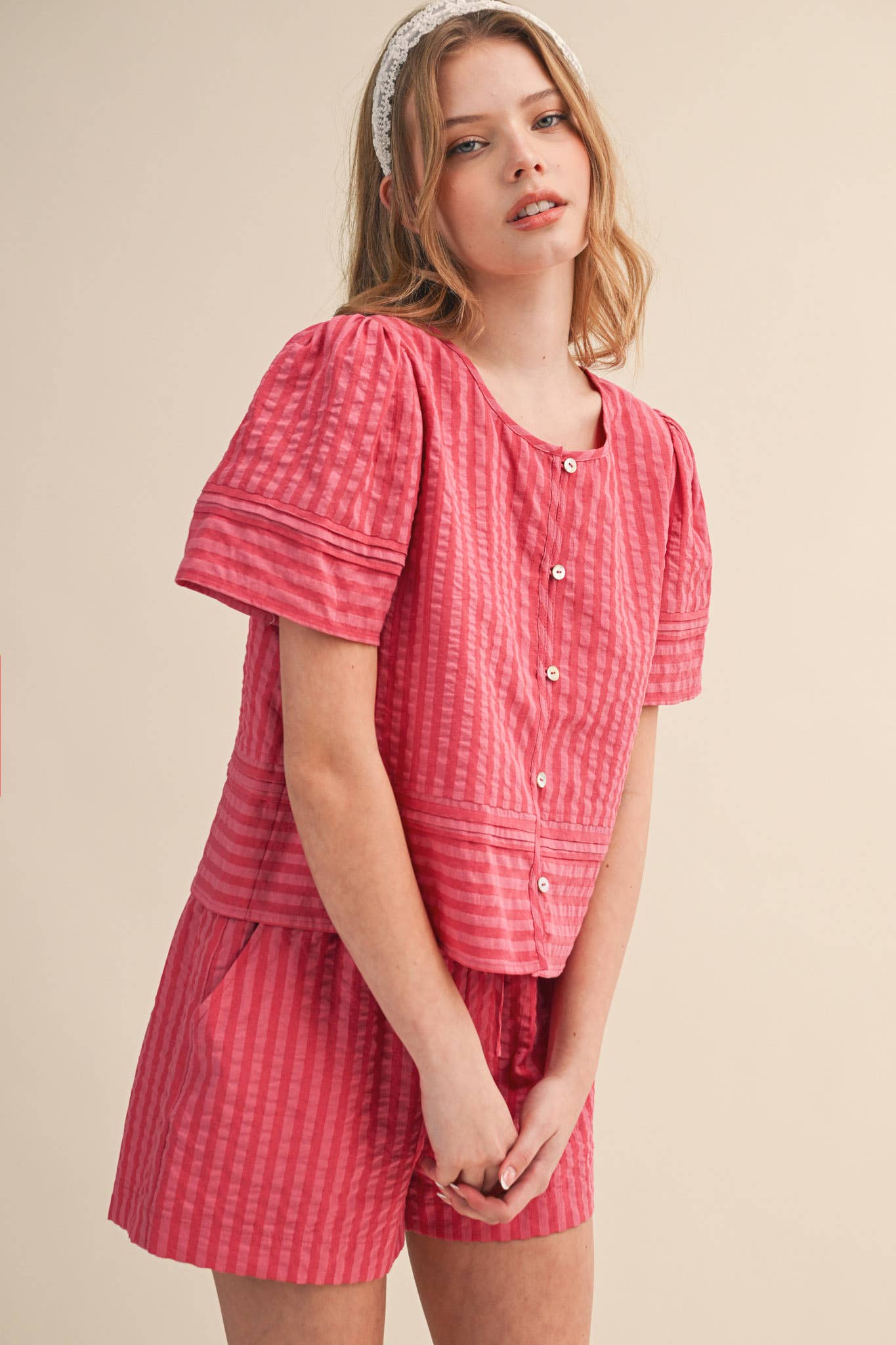 Striped Button Up Top and Shorts Set