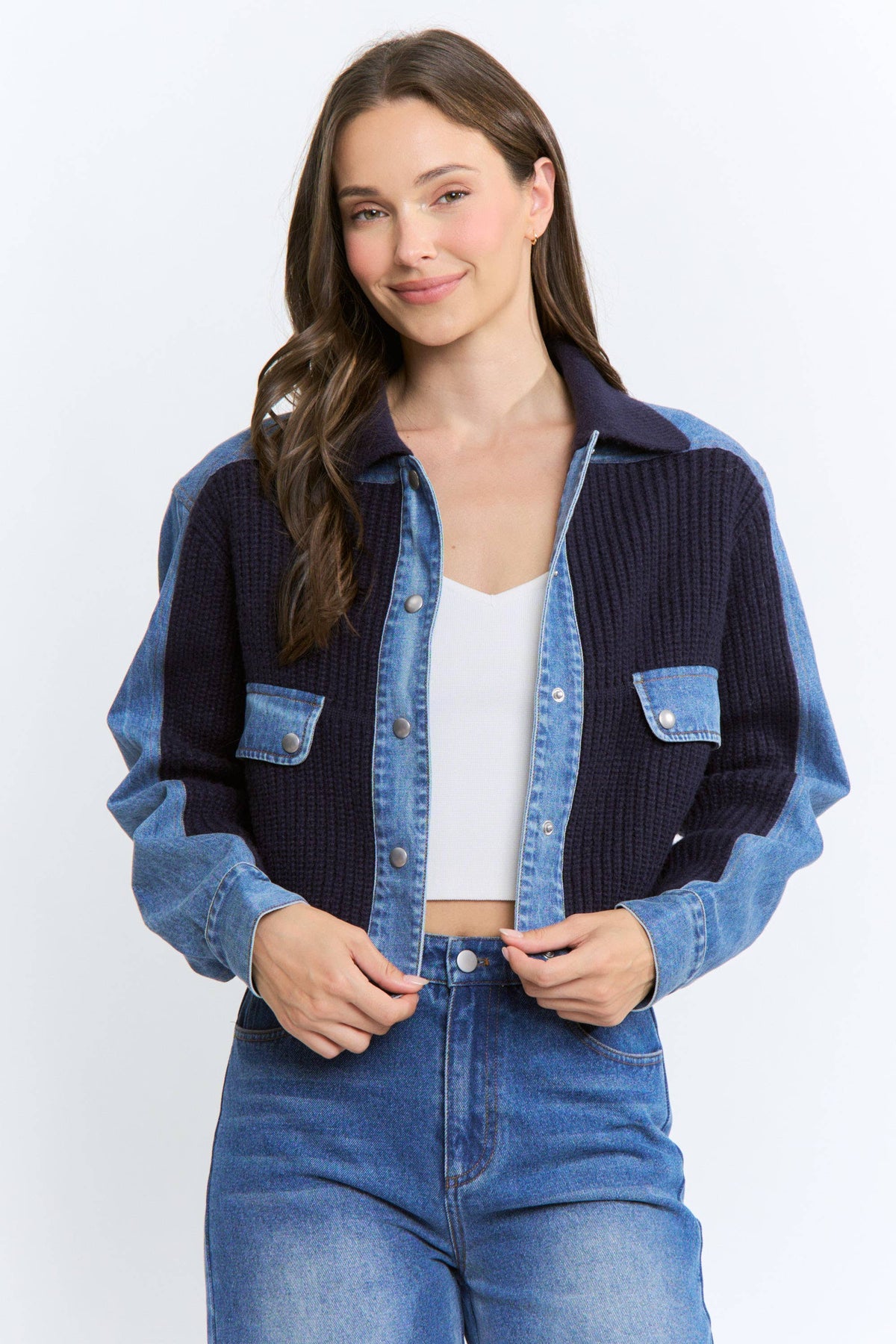 Denim and Knit Panel Jacket