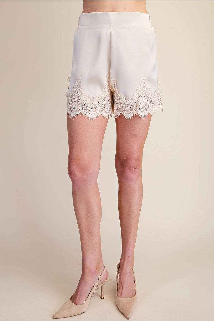 Satin Shorts with Lace Trim