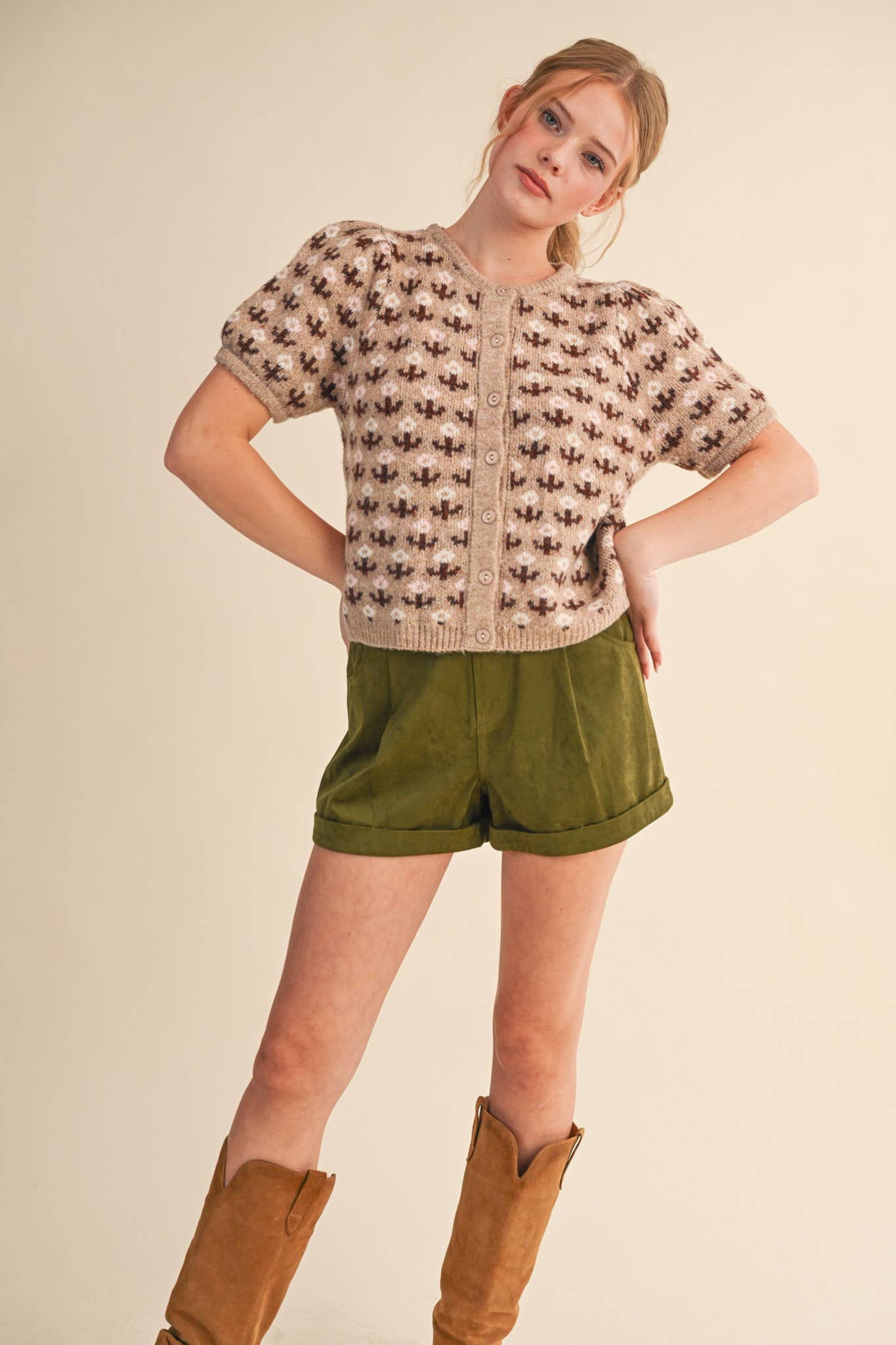 Floral Short Sleeve Sweater Cardigan