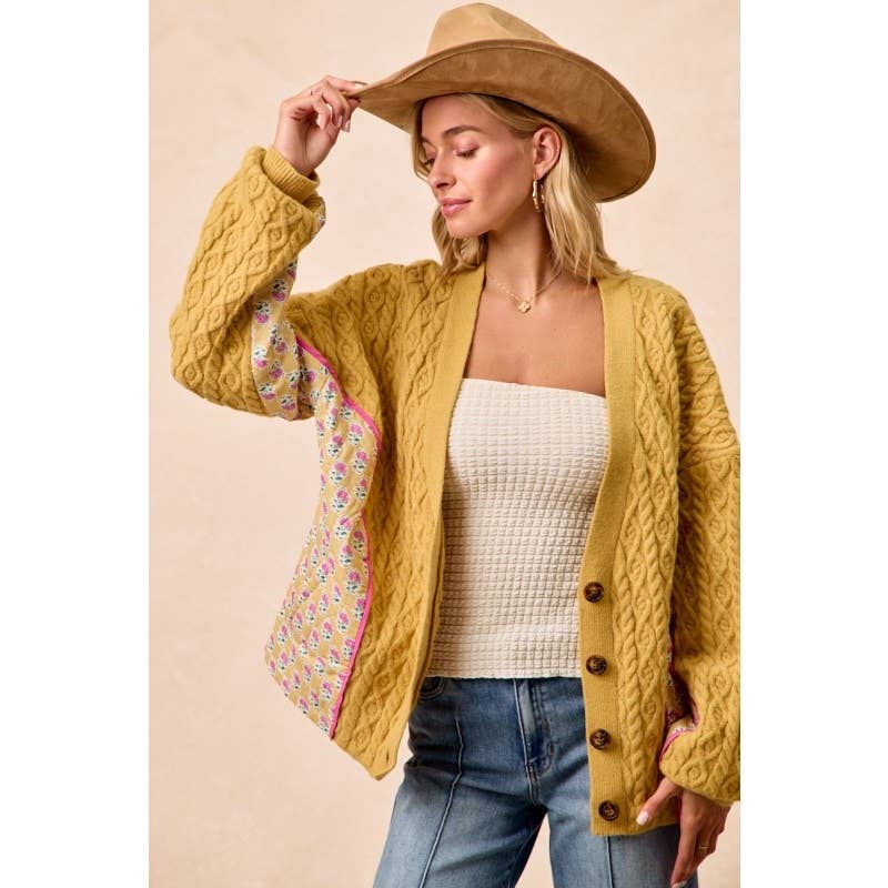 Cable Knit Floral Printed Combo Cardigan
