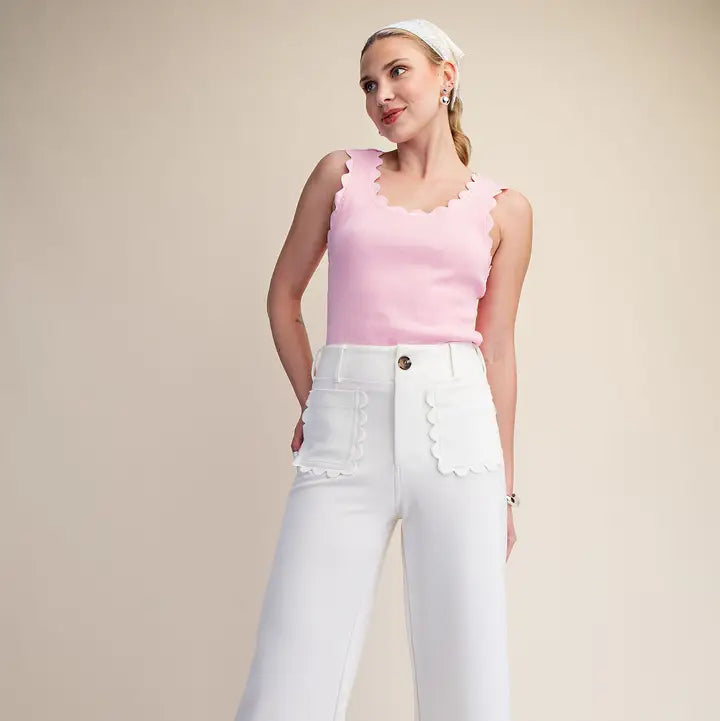Colette Wide-Leg Scallop Pocket Pants