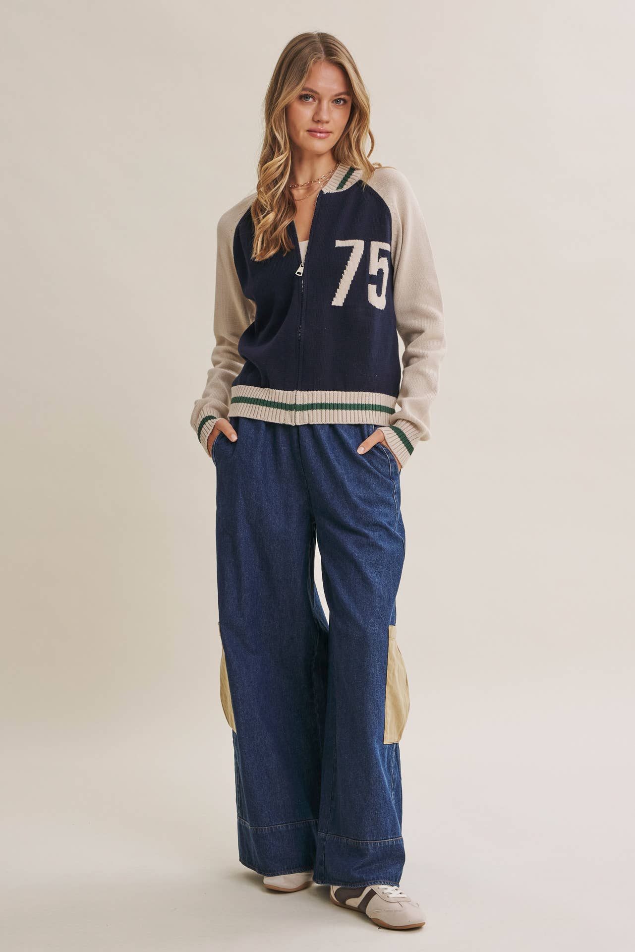 Varsity Collegiate Zip Front Cotton Sweater Bomber Jacket