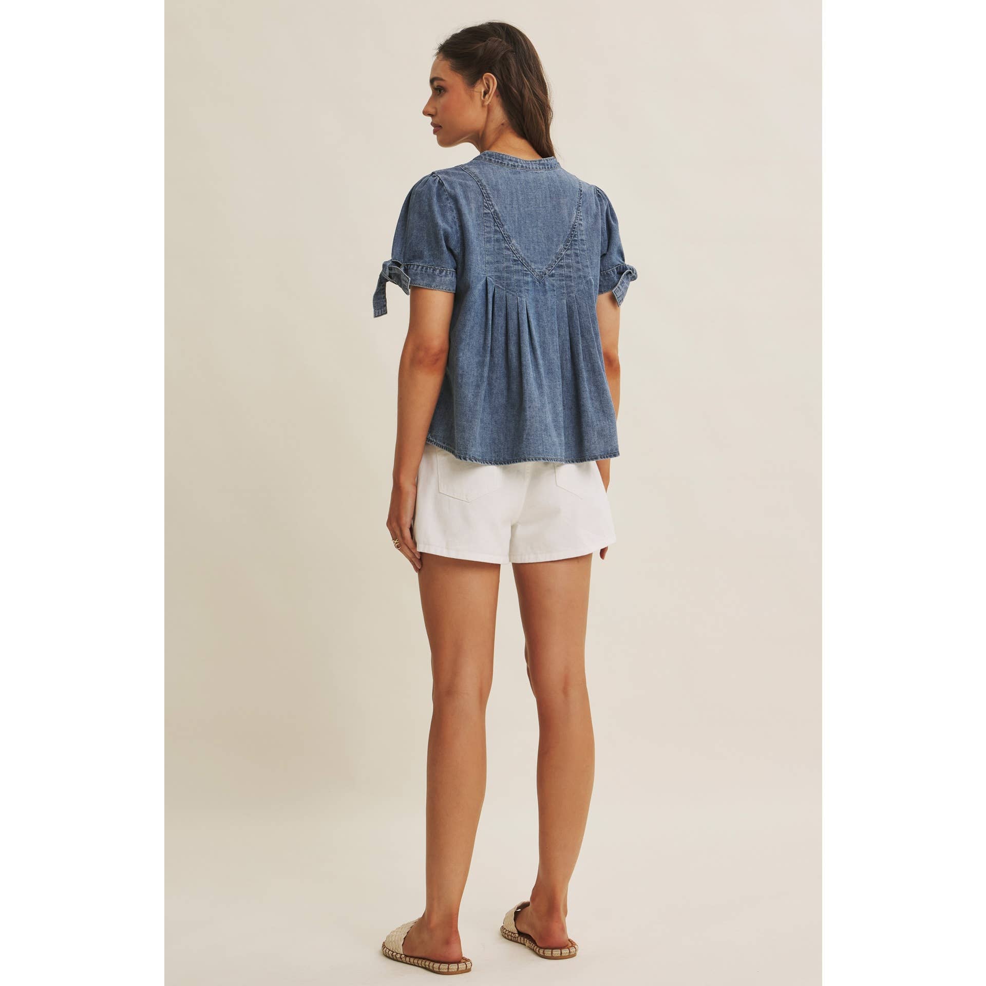 Mineral-Washed Denim Pintuck Shirt