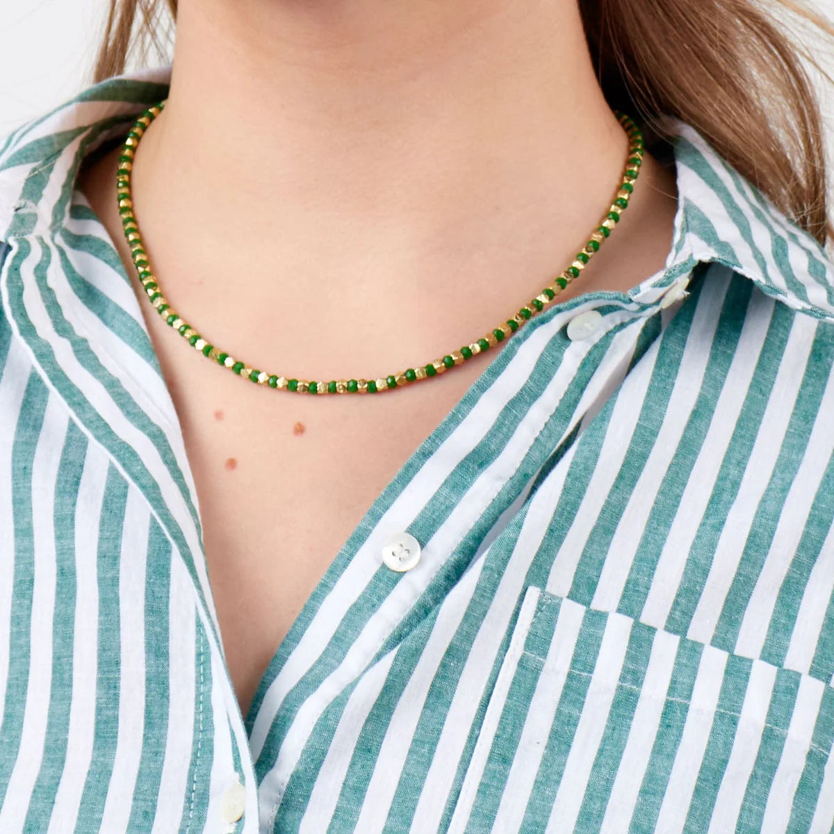 Crystal Necklace With Alternating Brass Beads