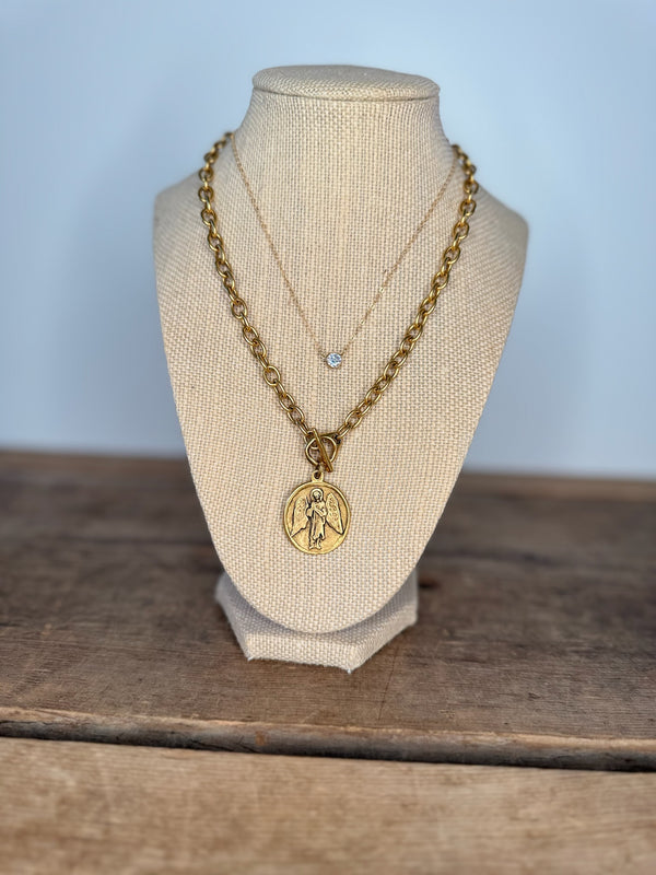 Gold Cross and Angel Pendant Necklace