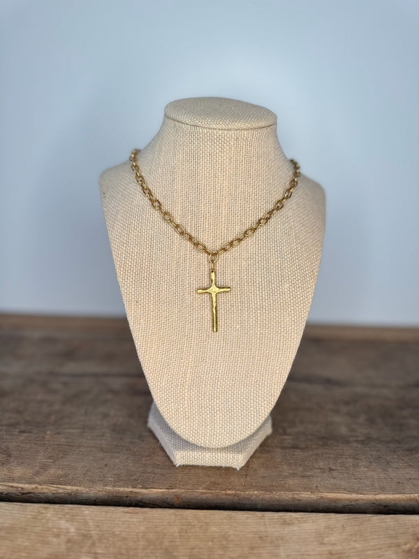 Thin Cross Dark Bead Necklace
