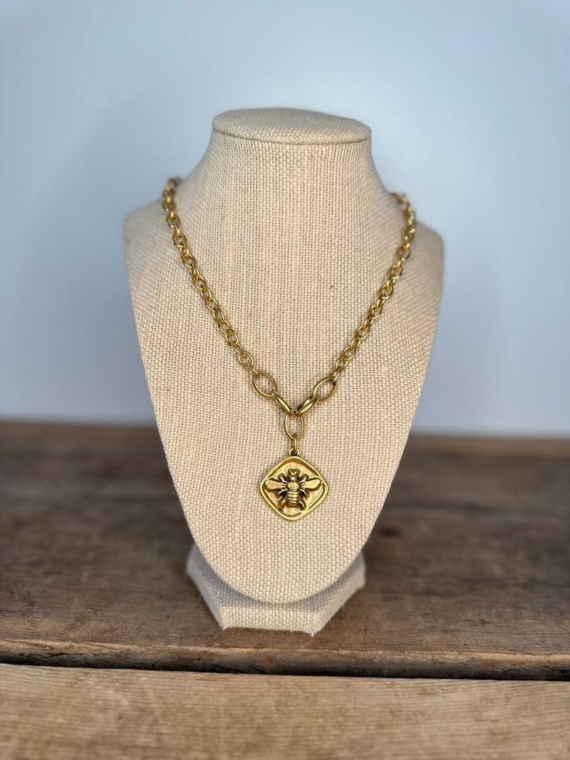 Gold Bee Amulet Necklace