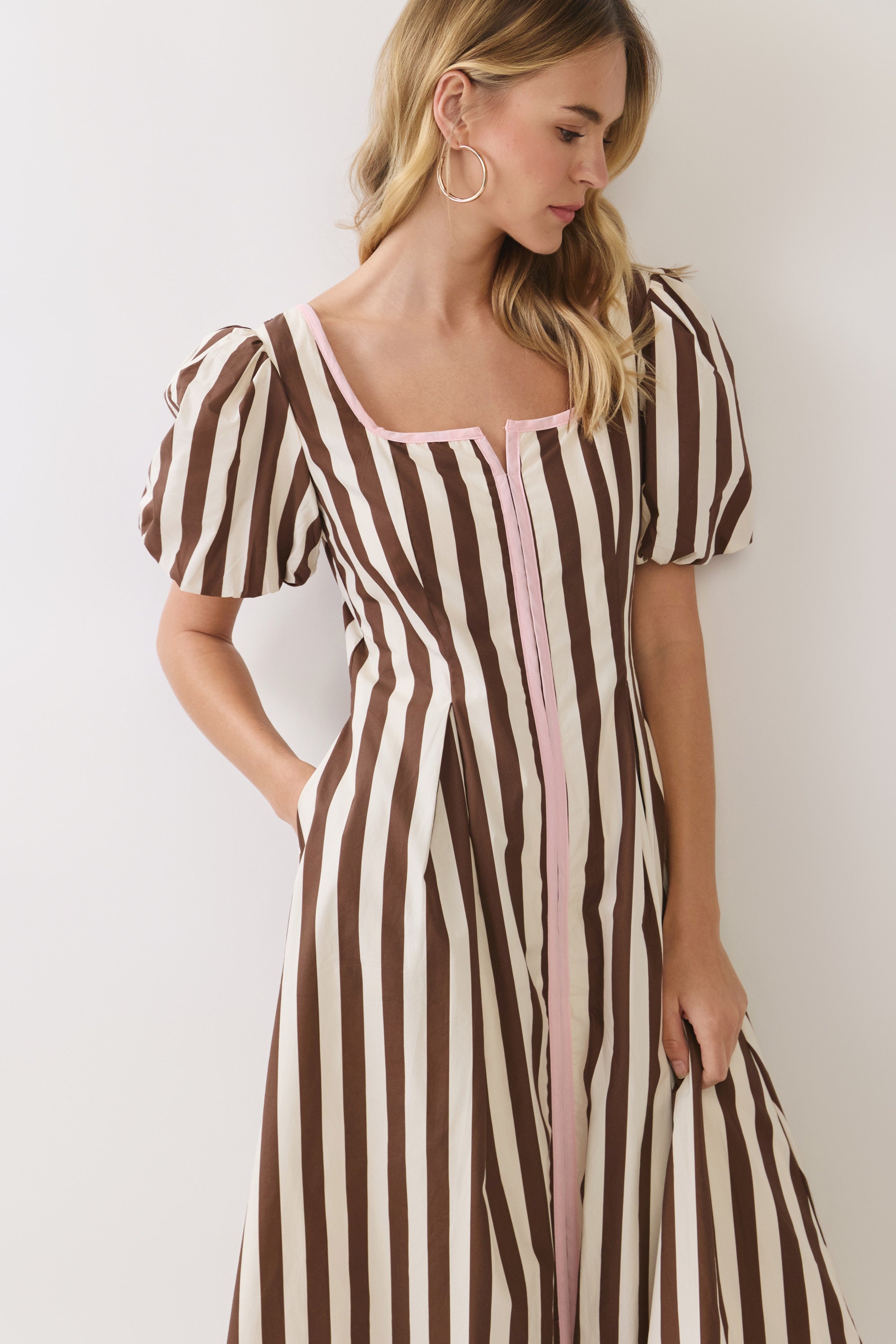 Chocolate Striped Square Neck Mini Dress