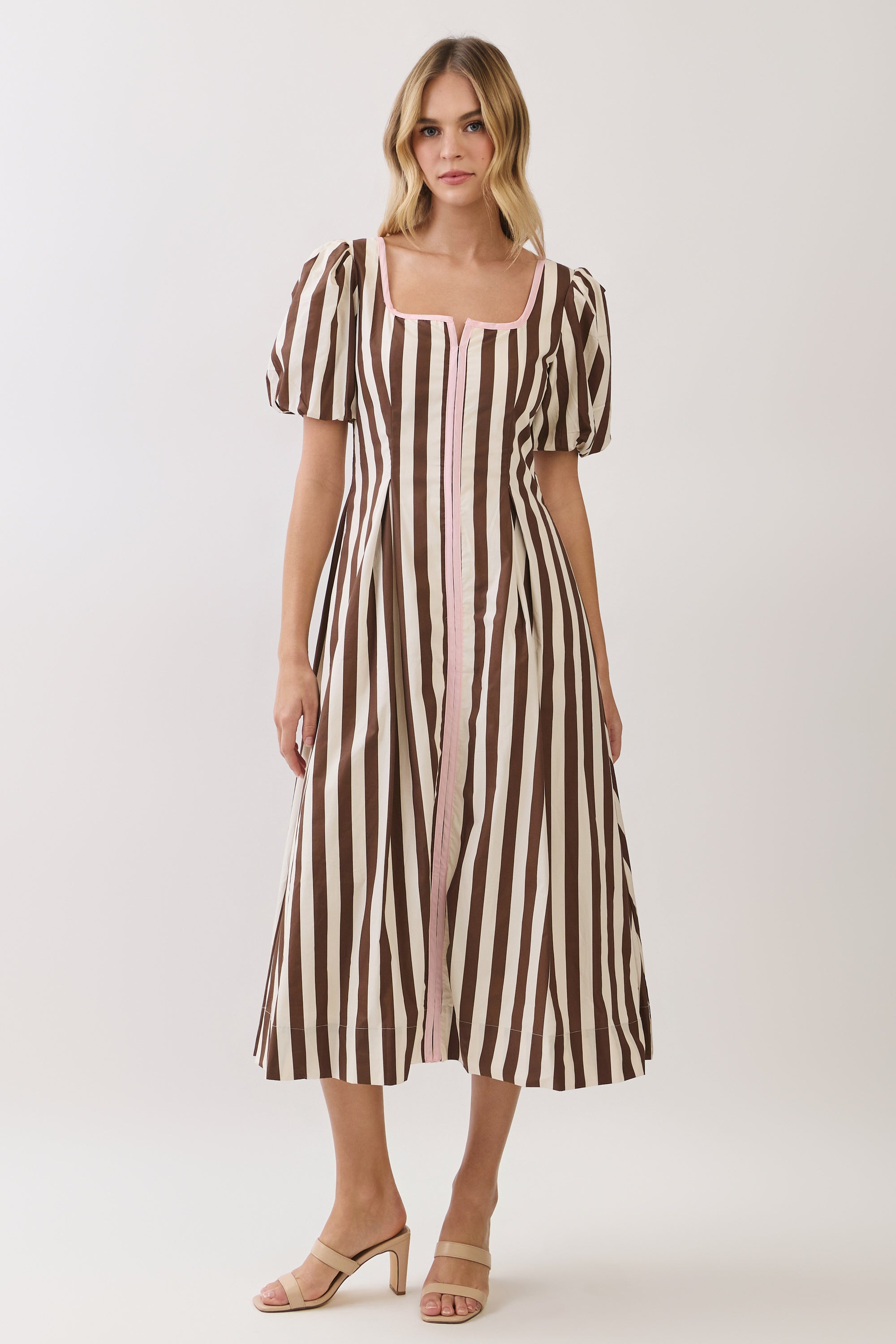 Chocolate Striped Square Neck Mini Dress