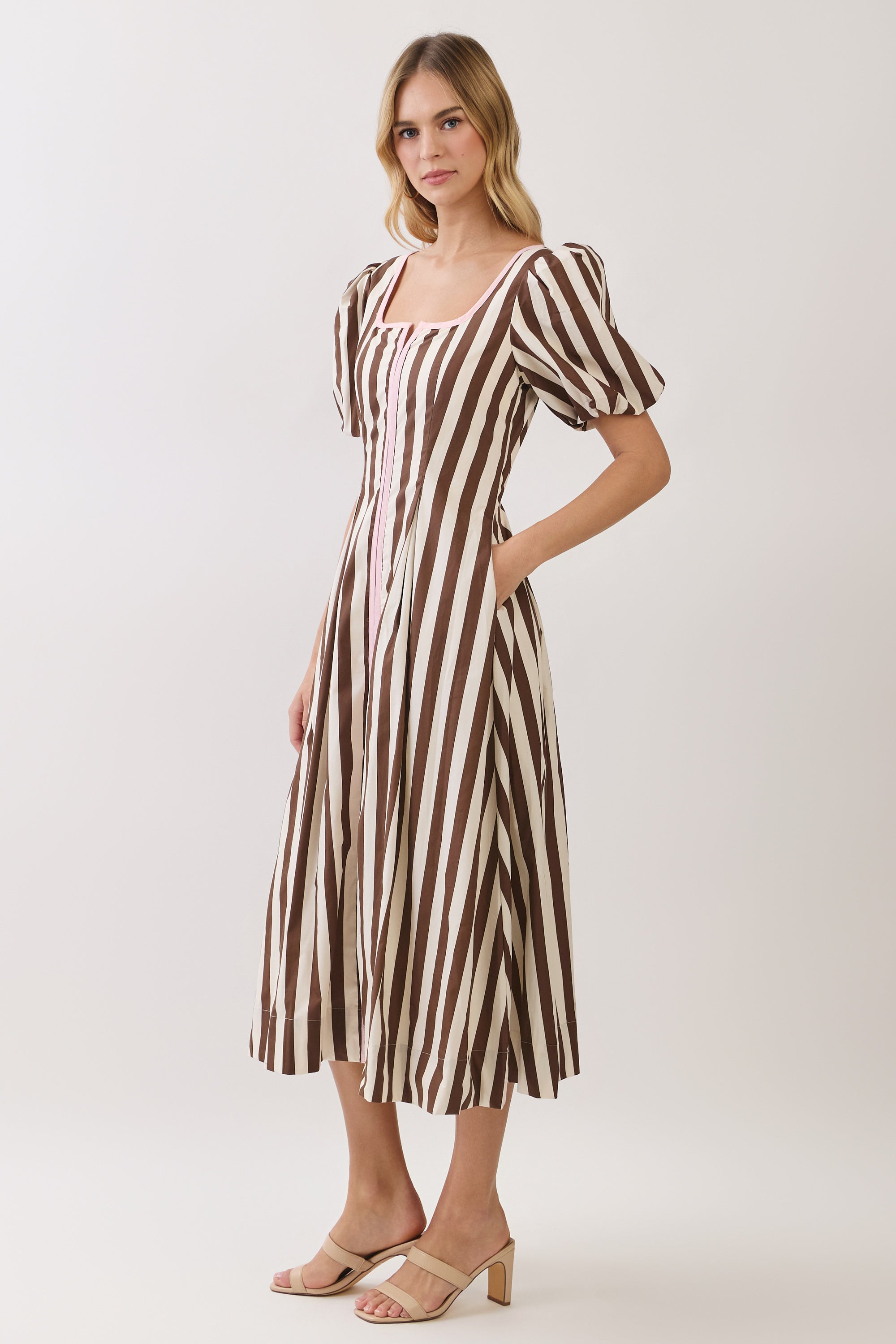 Chocolate Striped Square Neck Mini Dress