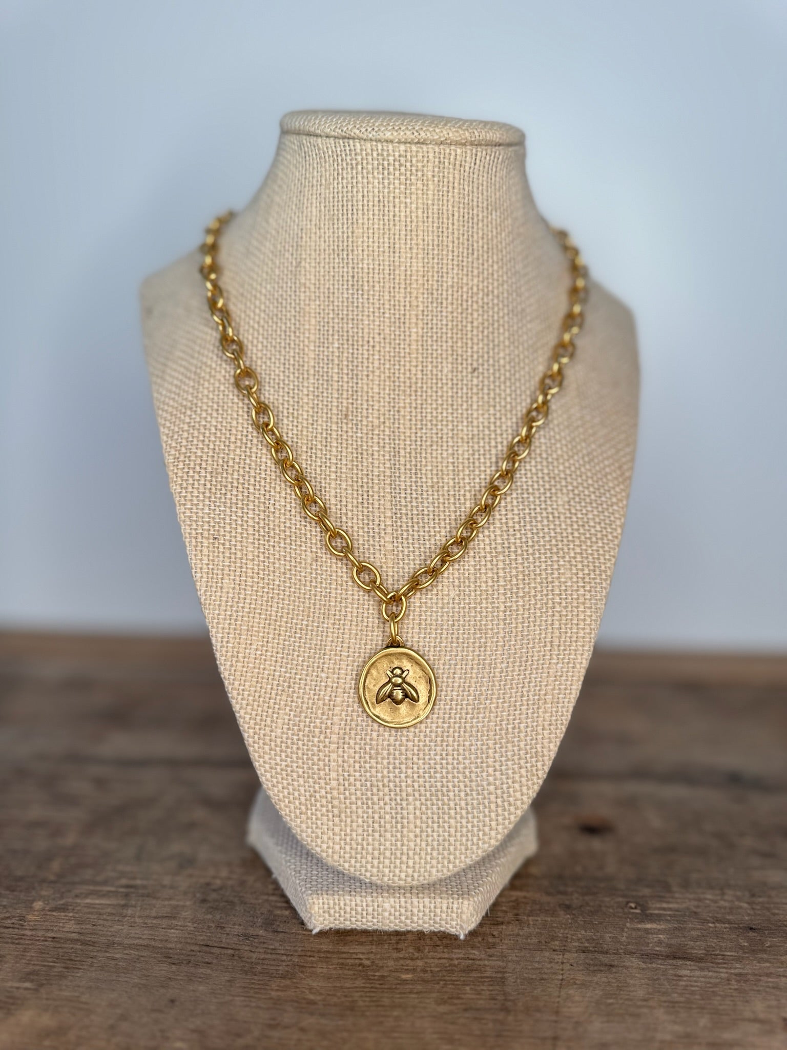 Gold Bee/Fleur De Lis Coin Necklace