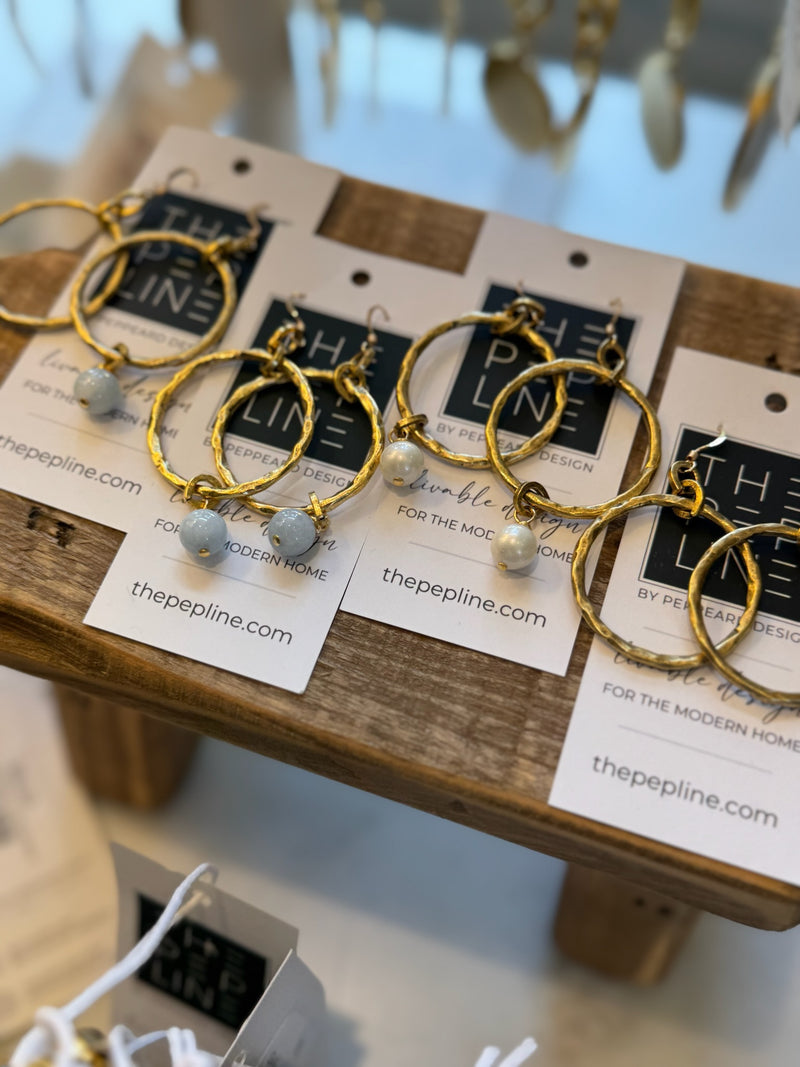 Gold Loop Earrings with Bead