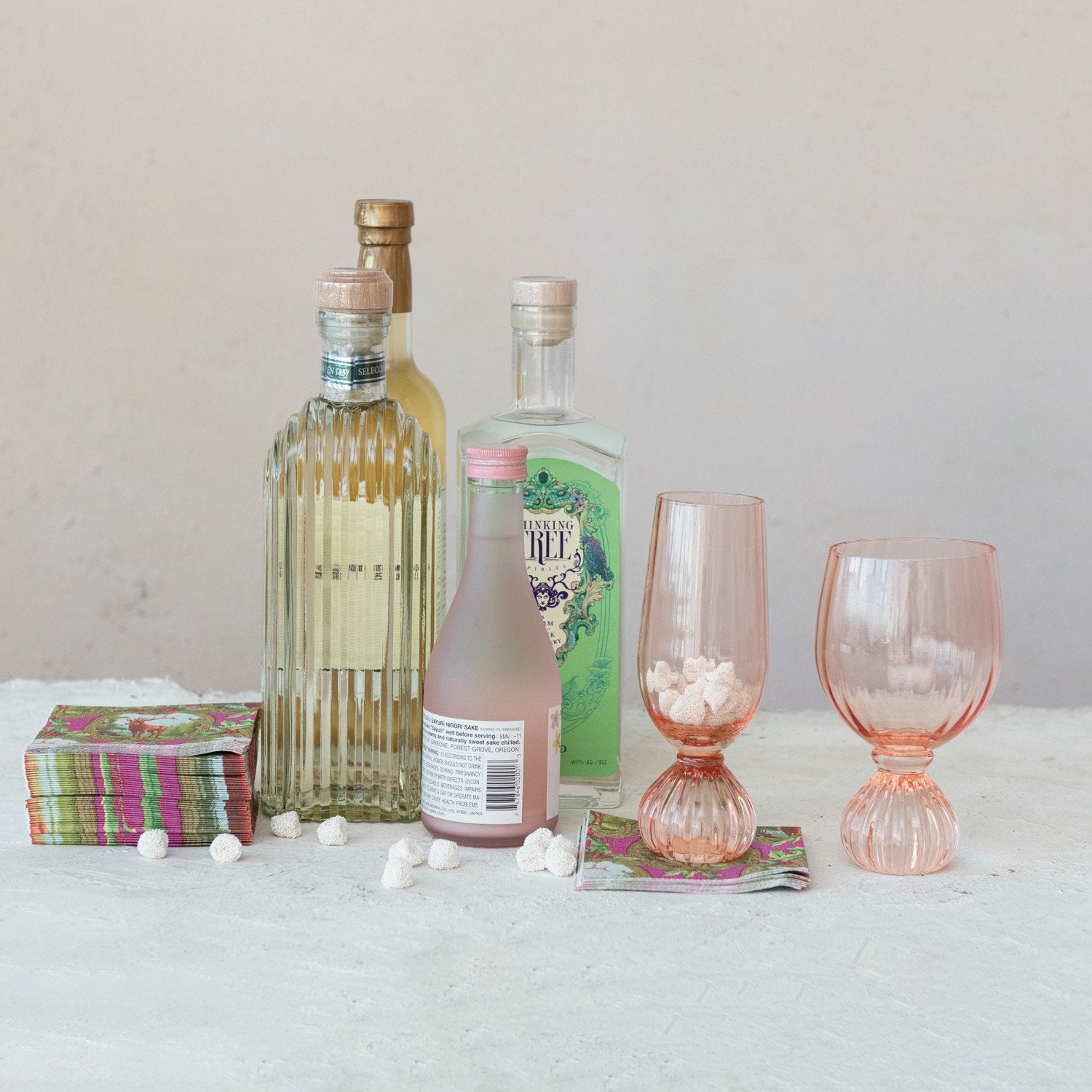Pink Ribbed Wine Glass