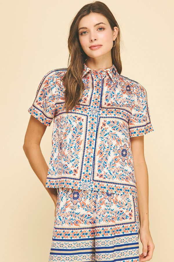 Scarf Print Button Down Shirt