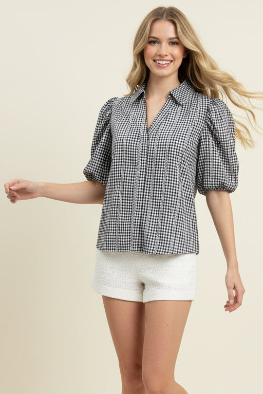 Floral Black Gingham Blouse