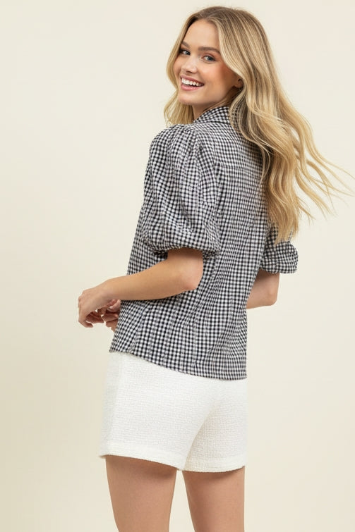 Floral Black Gingham Blouse