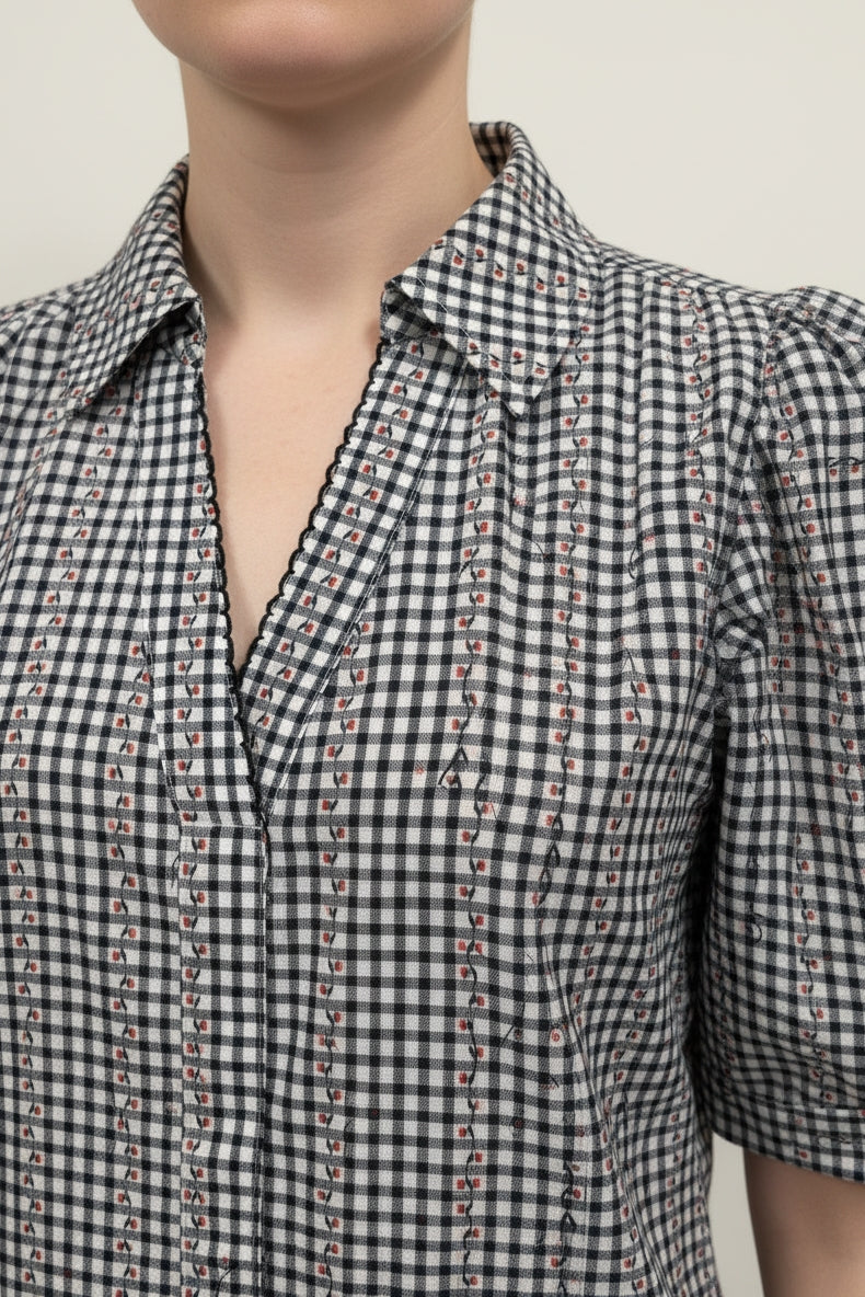 Floral Black Gingham Blouse