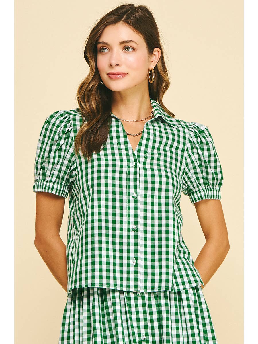 Green Gingham Button Down Shirt