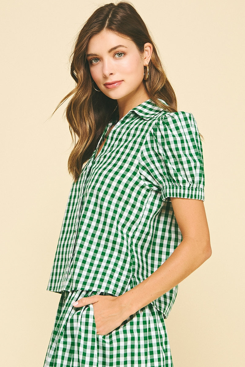Green Gingham Button Down Shirt