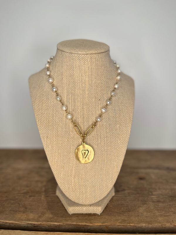 Full Pearl Cross/Heart Amulet Necklace