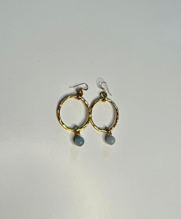 Gold Loop Earrings with Bead
