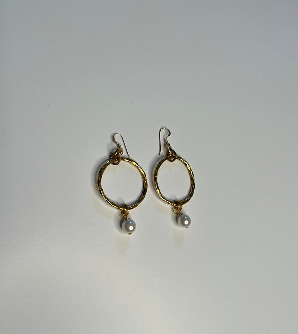 Gold Loop Earrings with Bead