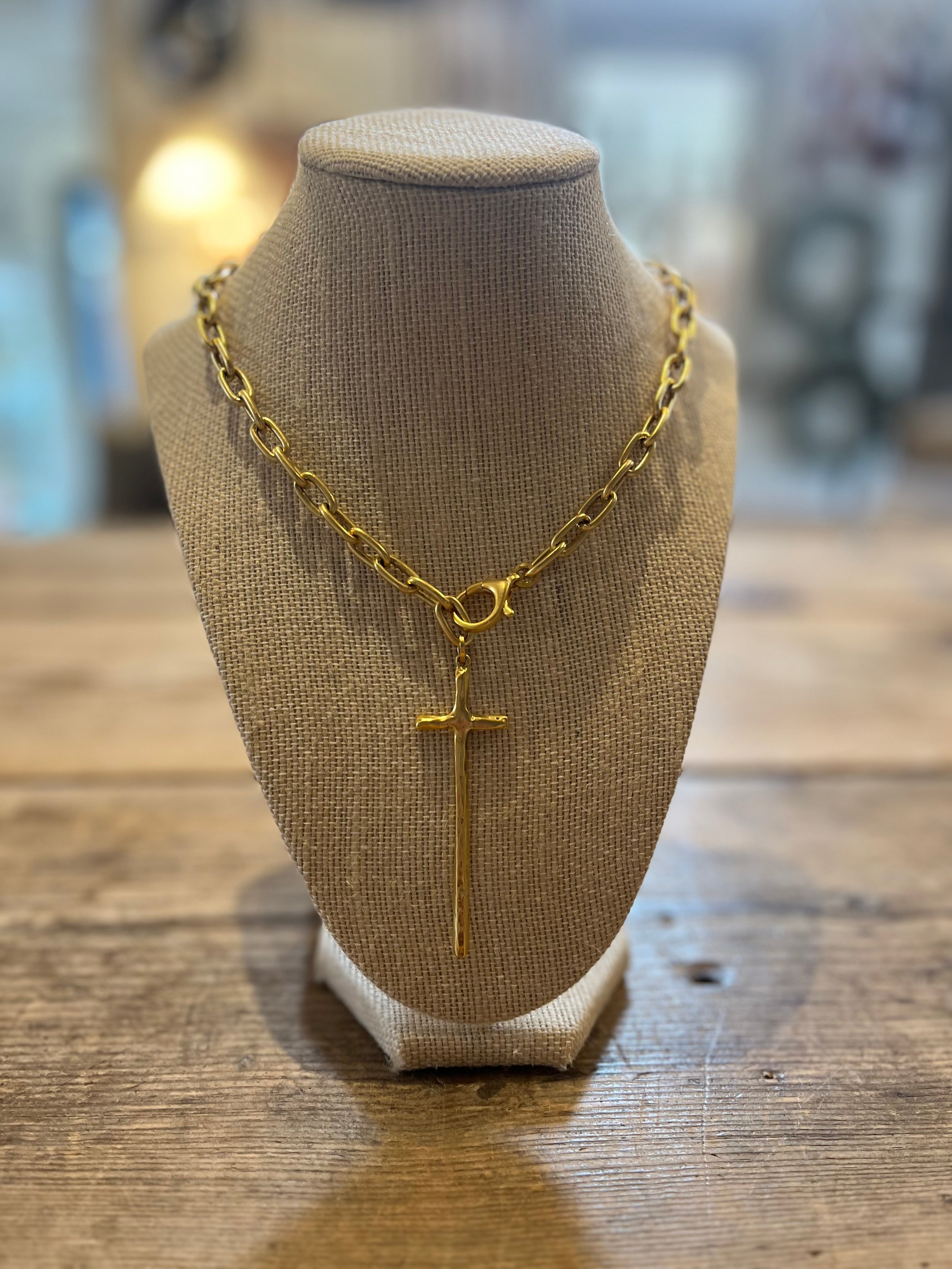 Long Gold Cross Necklace