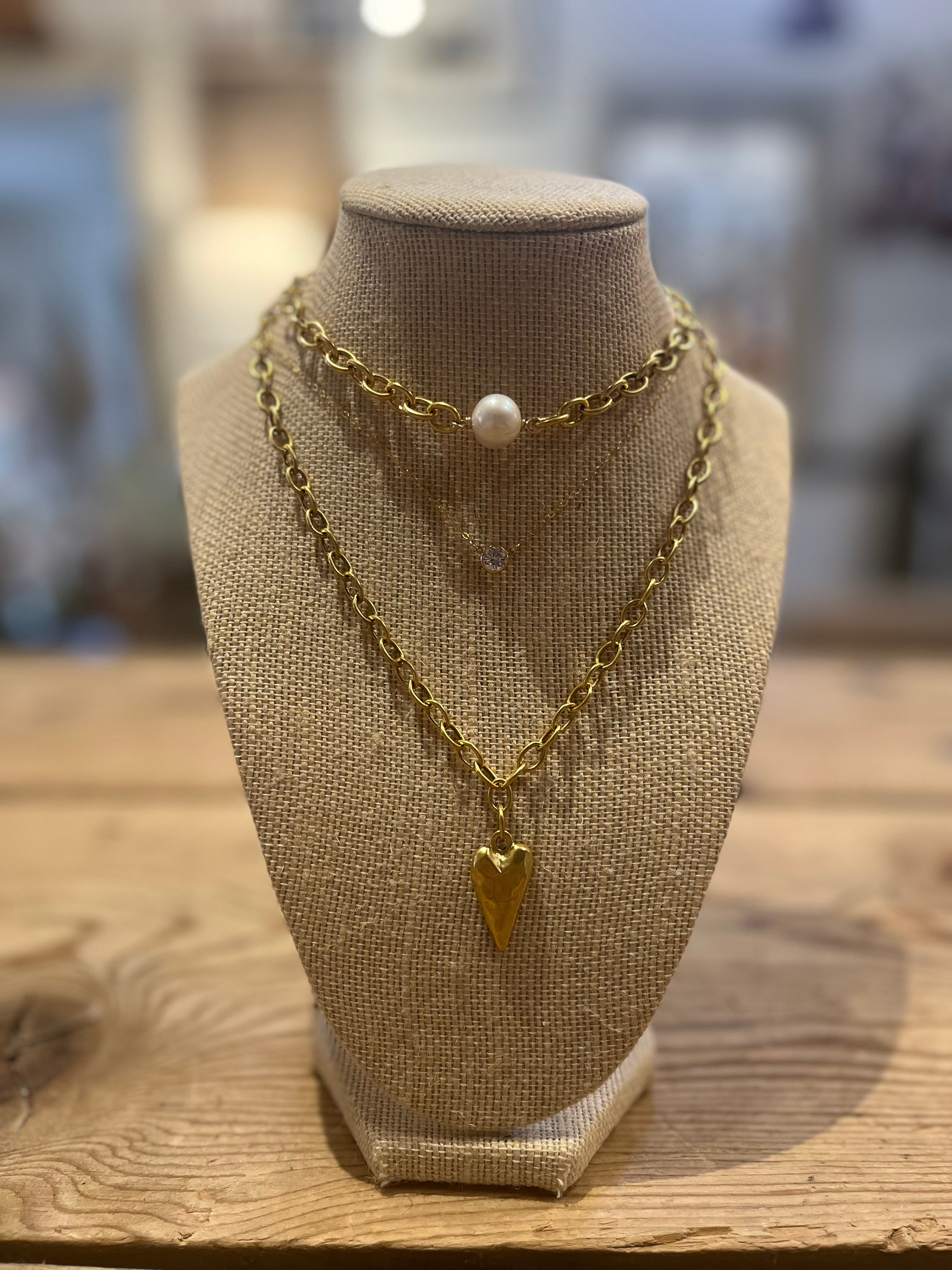 Long Heart Gold Necklace