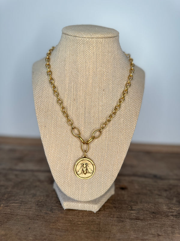Gold Bee Amulet Necklace