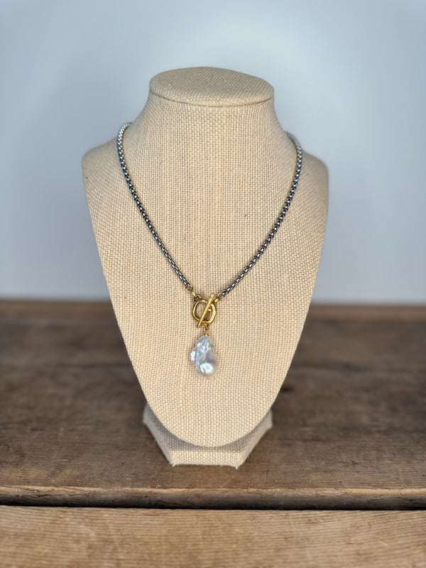 Gunmetal Drop Pearl Necklace