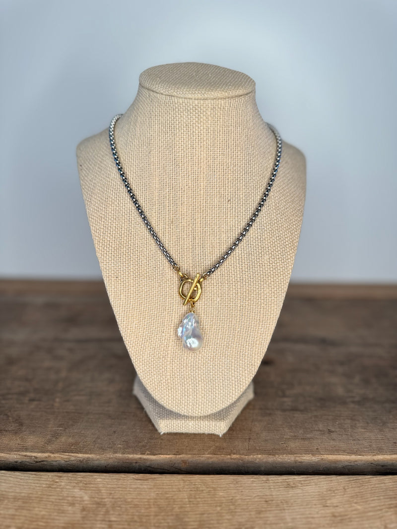 Gunmetal Drop Pearl Necklace