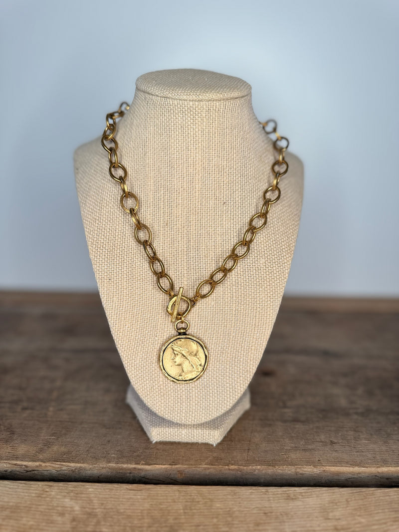 Gold Coin Necklace with Front Closure