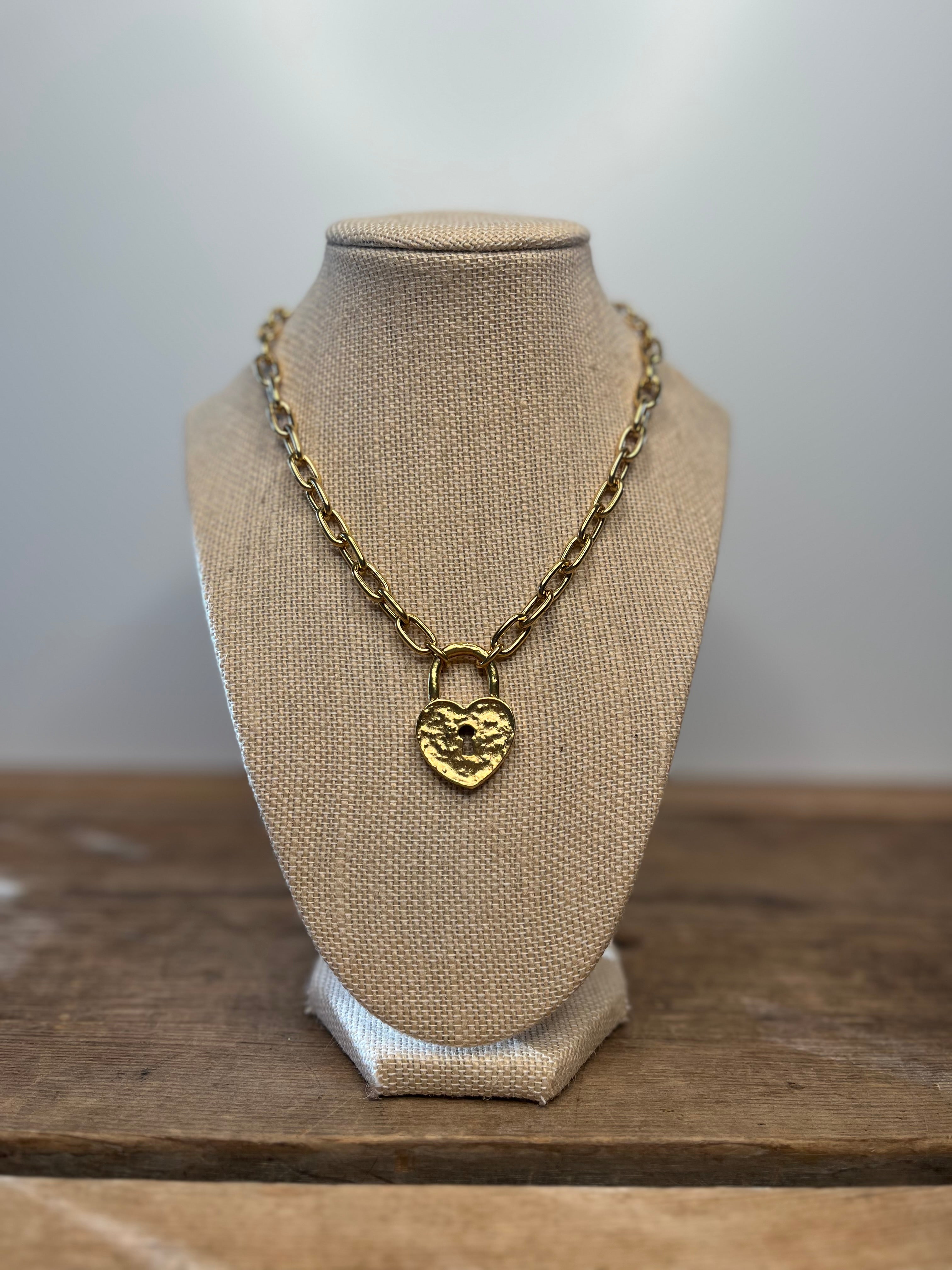 Gold Necklace with Gold Heart Lock