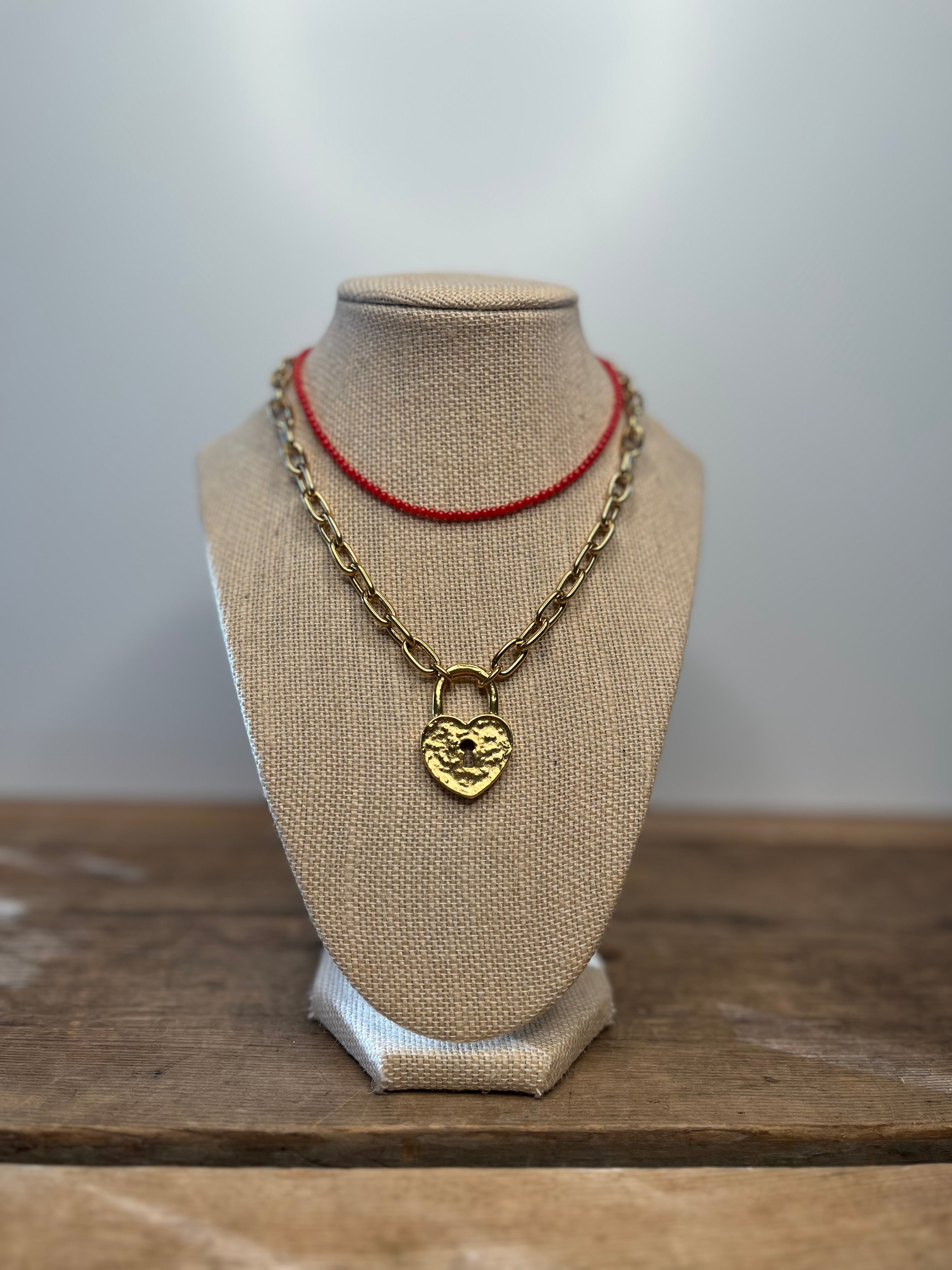 Gold Necklace with Gold Heart Lock