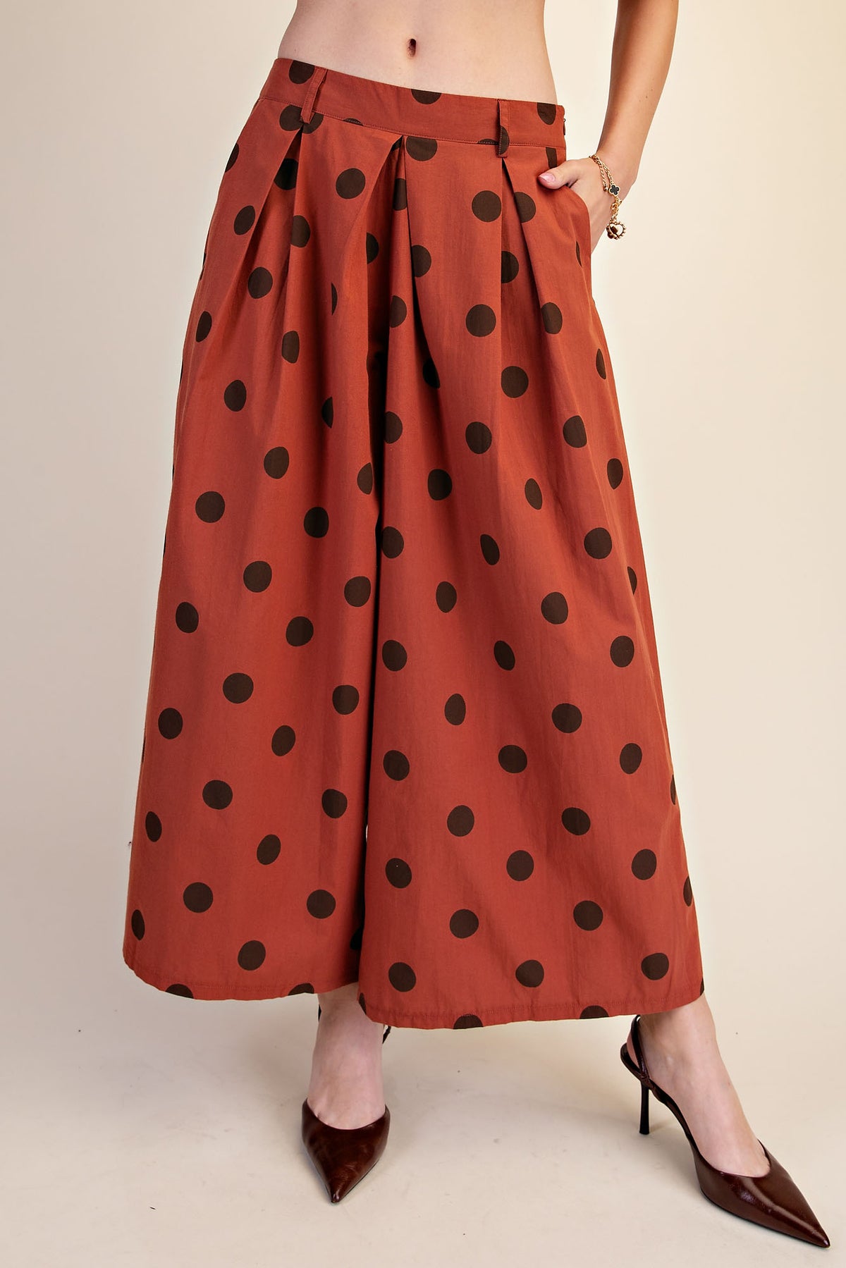 Polka Dot Pleated Top & Wide Leg Pants