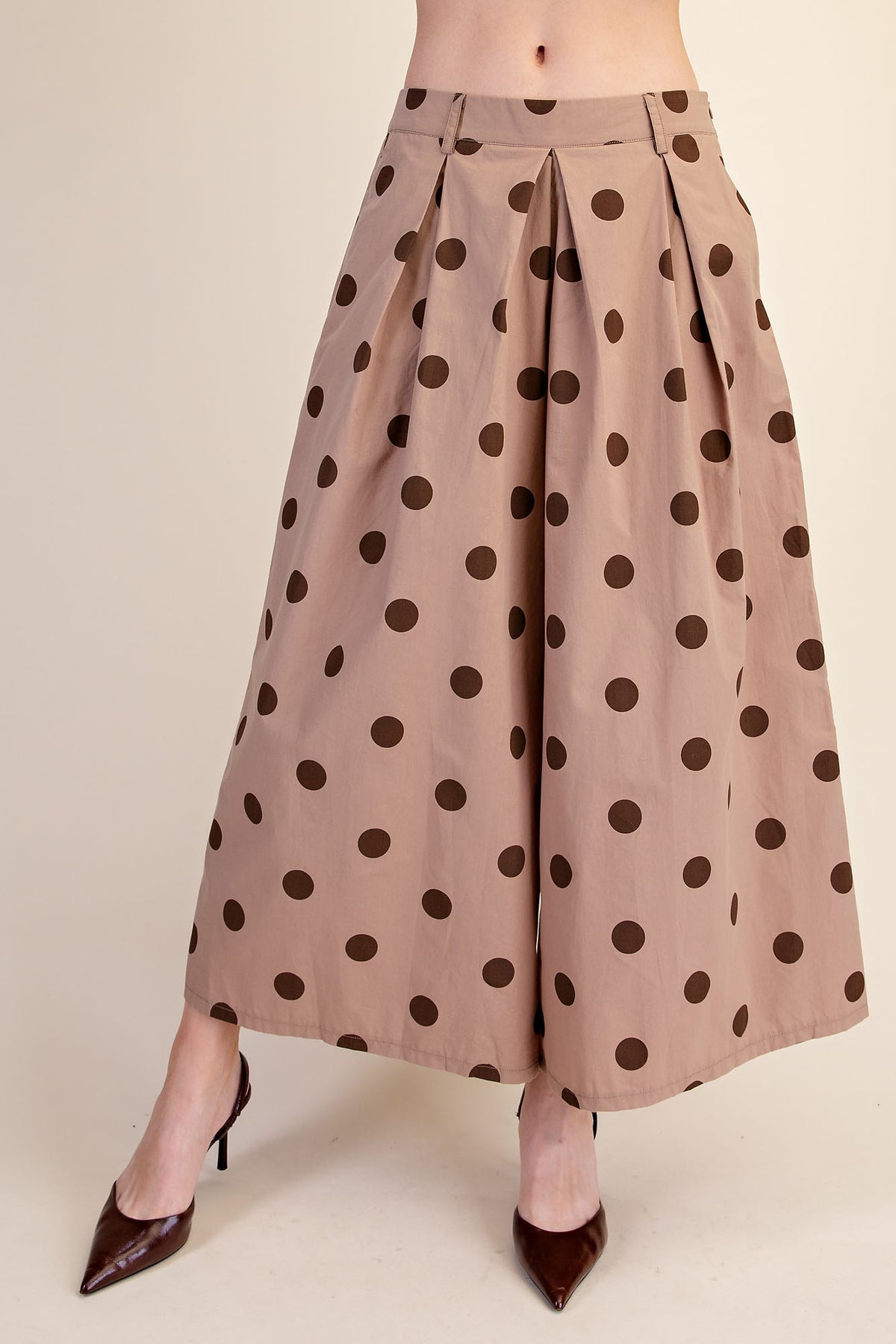 Polka Dot Pleated Top & Wide Leg Pants