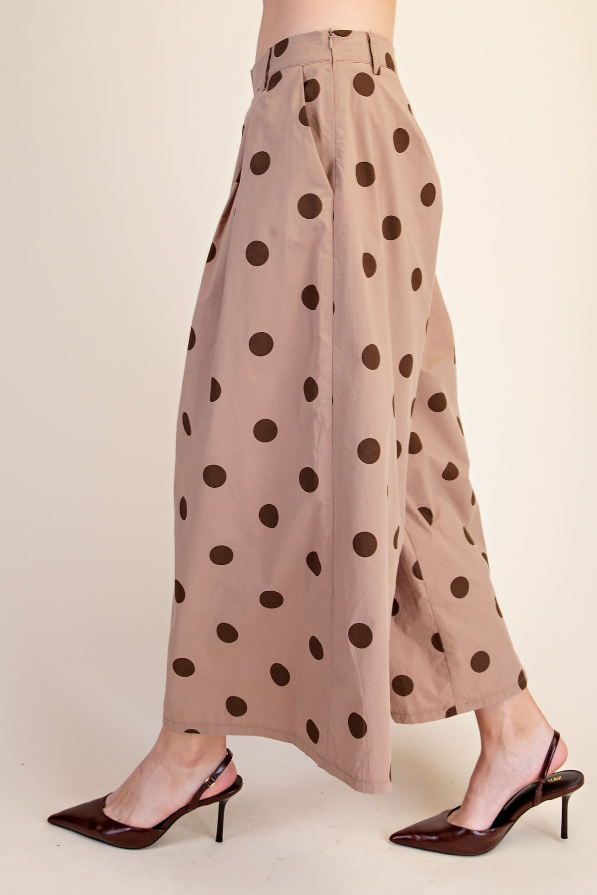 Polka Dot Pleated Top & Wide Leg Pants