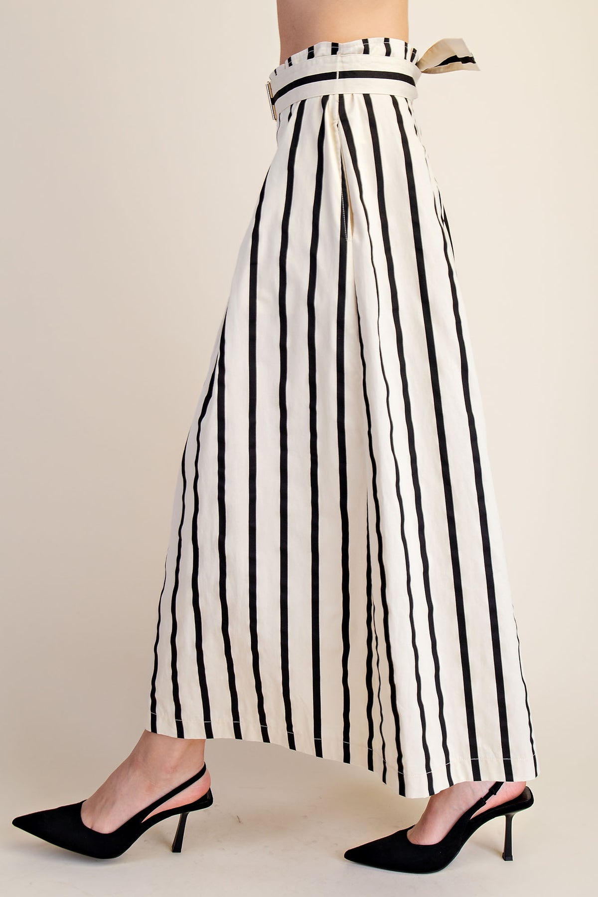 Belted High Waist Striped Pants