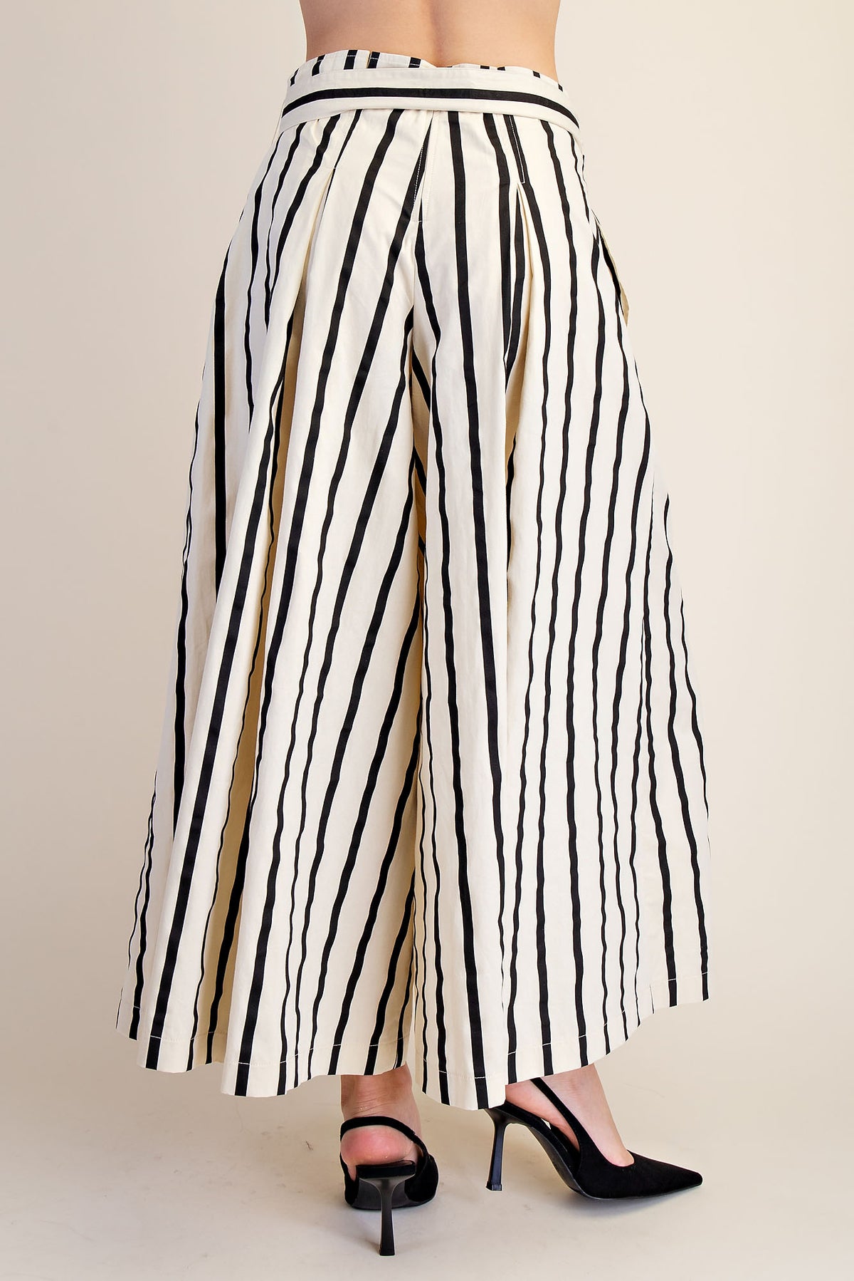 Belted High Waist Striped Pants