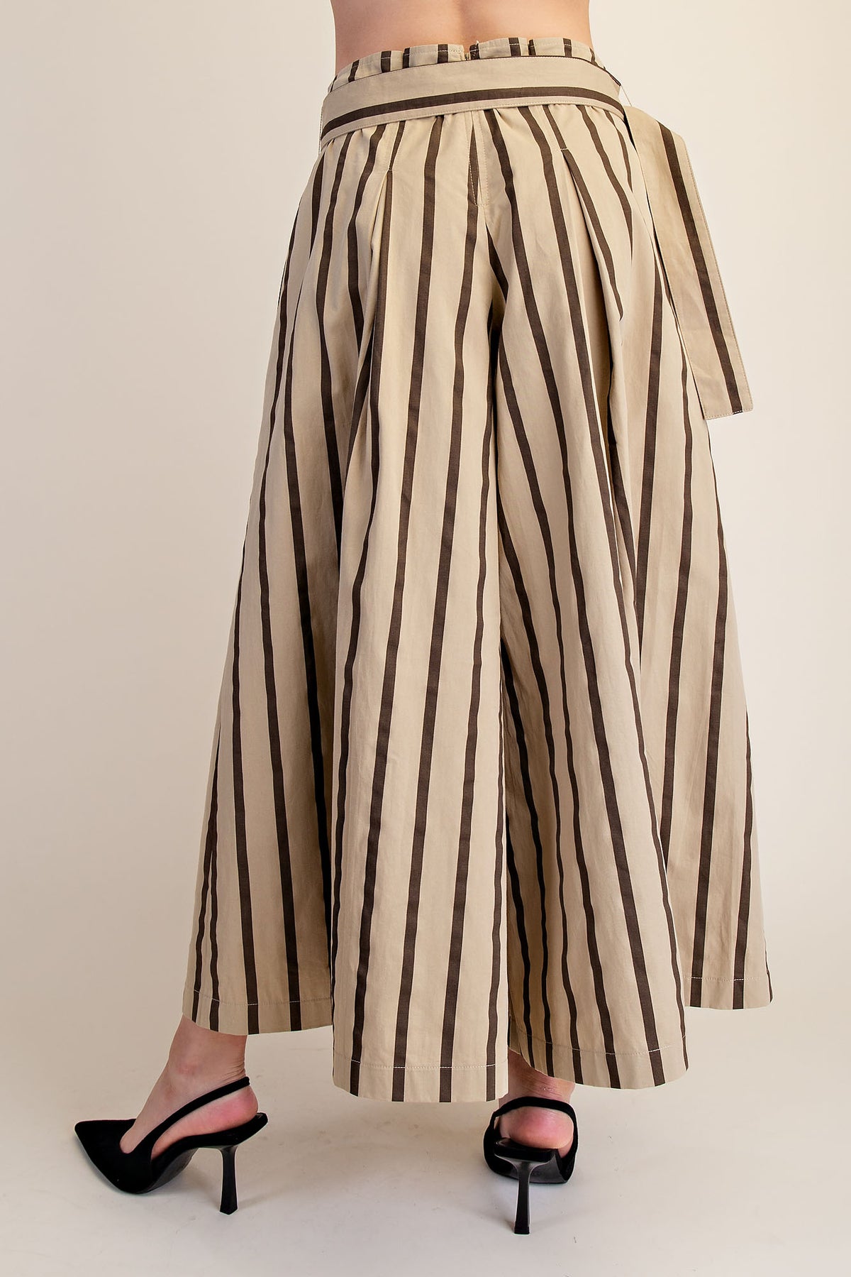 Belted High Waist Striped Pants