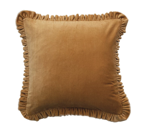 Ruffled Trim Velvet Pillow