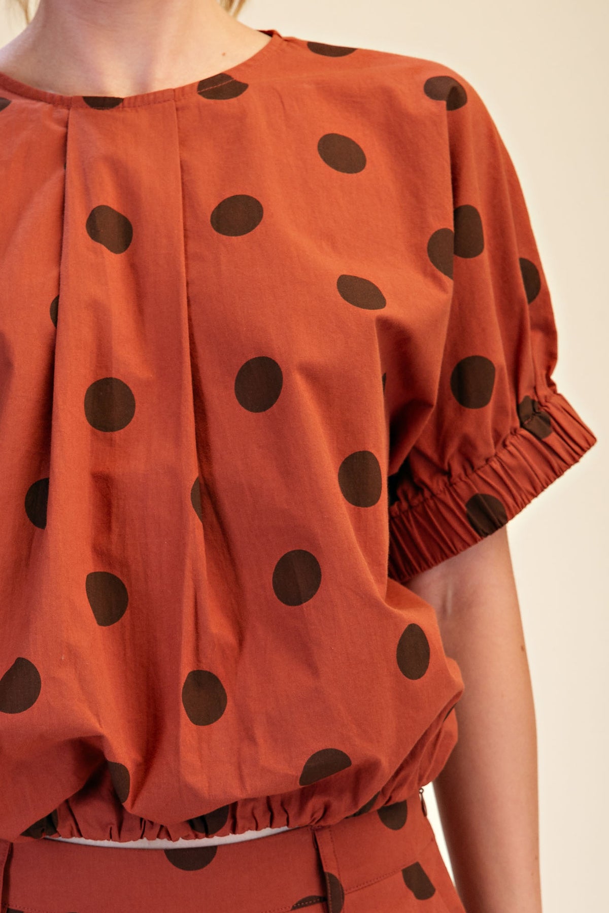 Polka Dot Pleated Top & Wide Leg Pants