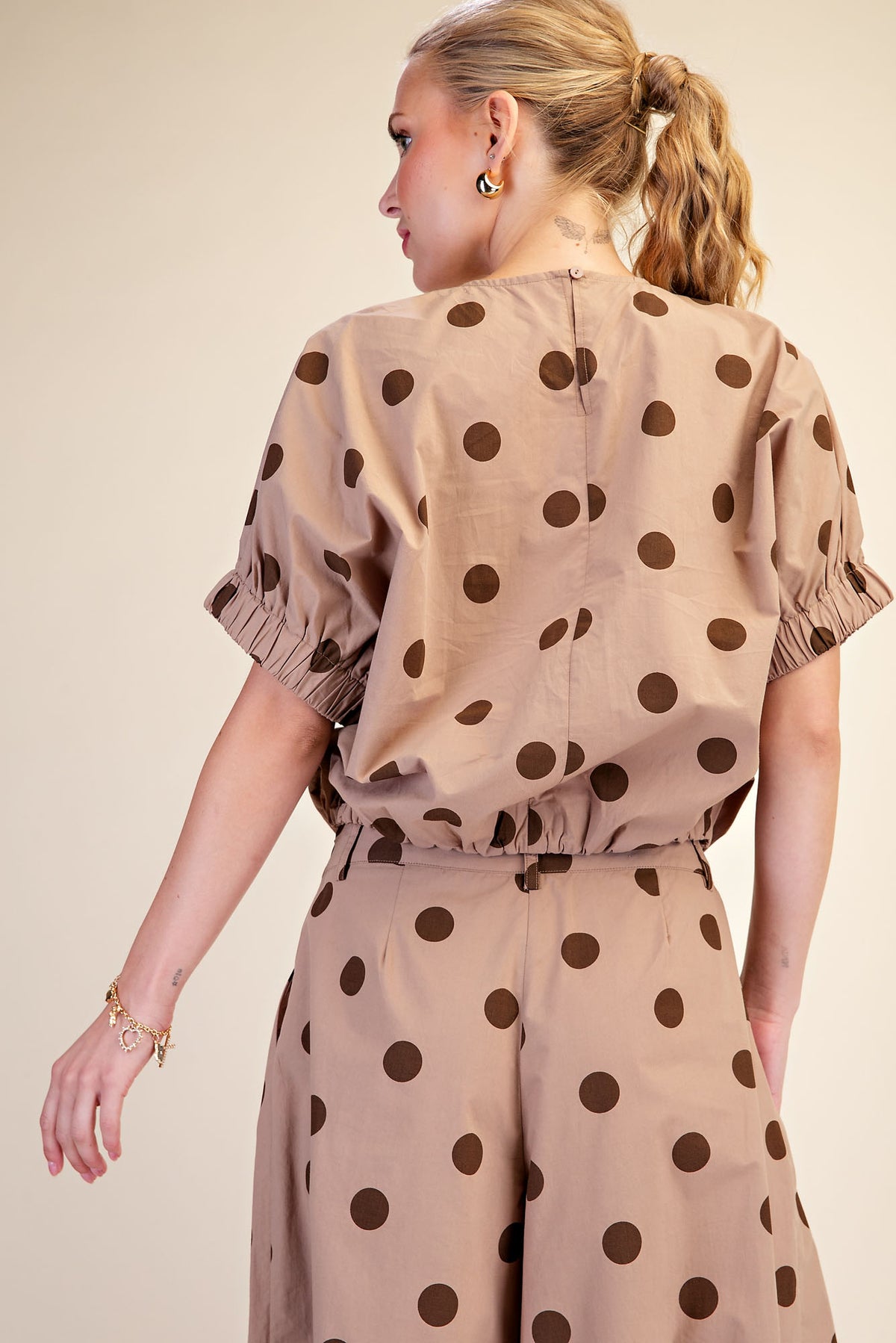 Polka Dot Pleated Top & Wide Leg Pants