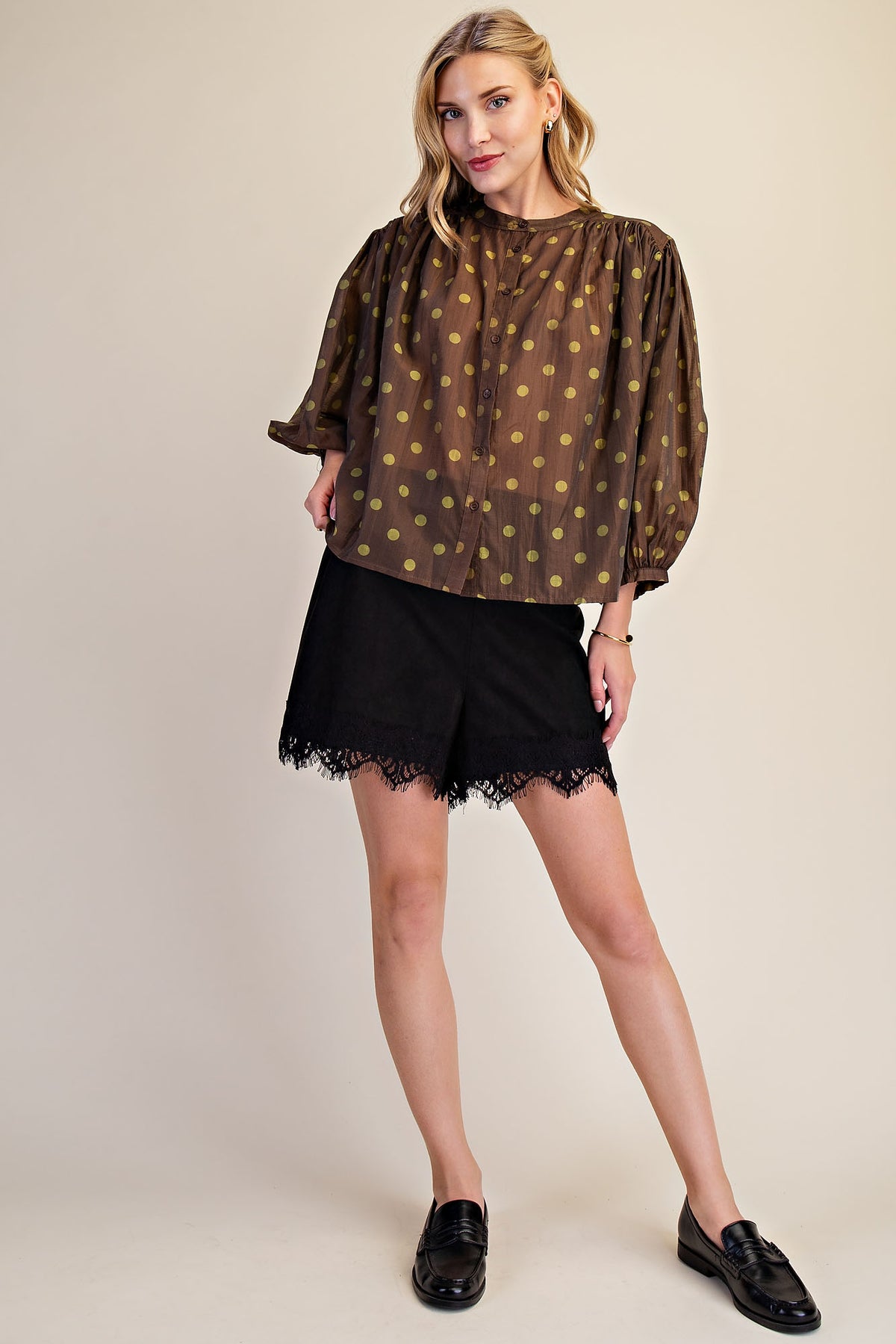 Polka Dot Puff Sleeve Blouse