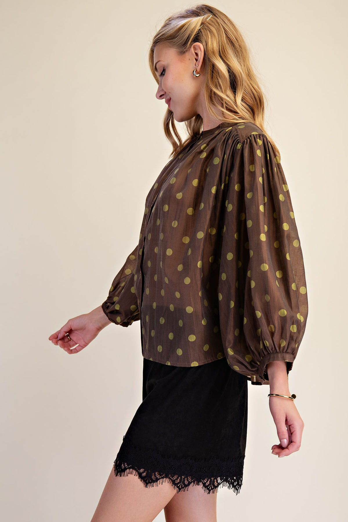 Polka Dot Puff Sleeve Blouse