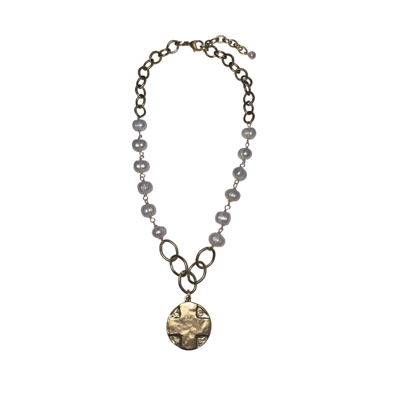 Pearl Cross Coin Necklace
