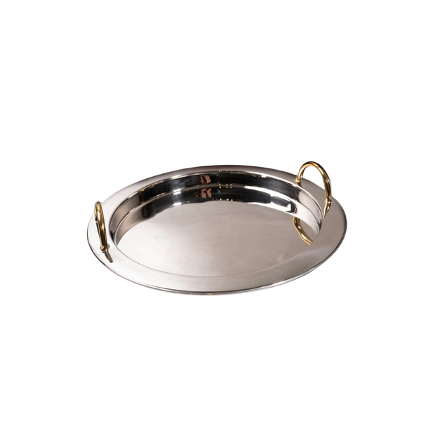 Stainless Steel Tray with Gold Handles
